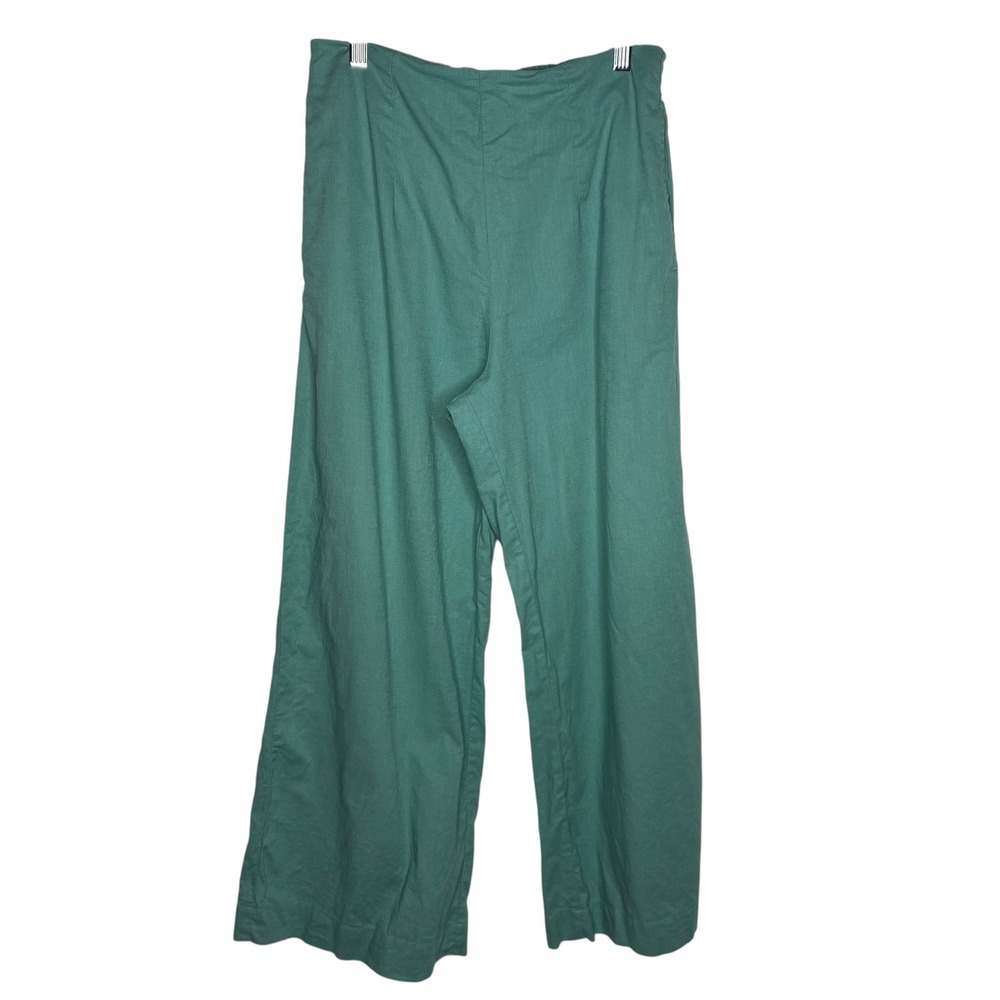 Roxy Womens Size Medium Wide Leg Pants Teal Green Cotton Linen Smocked Waist